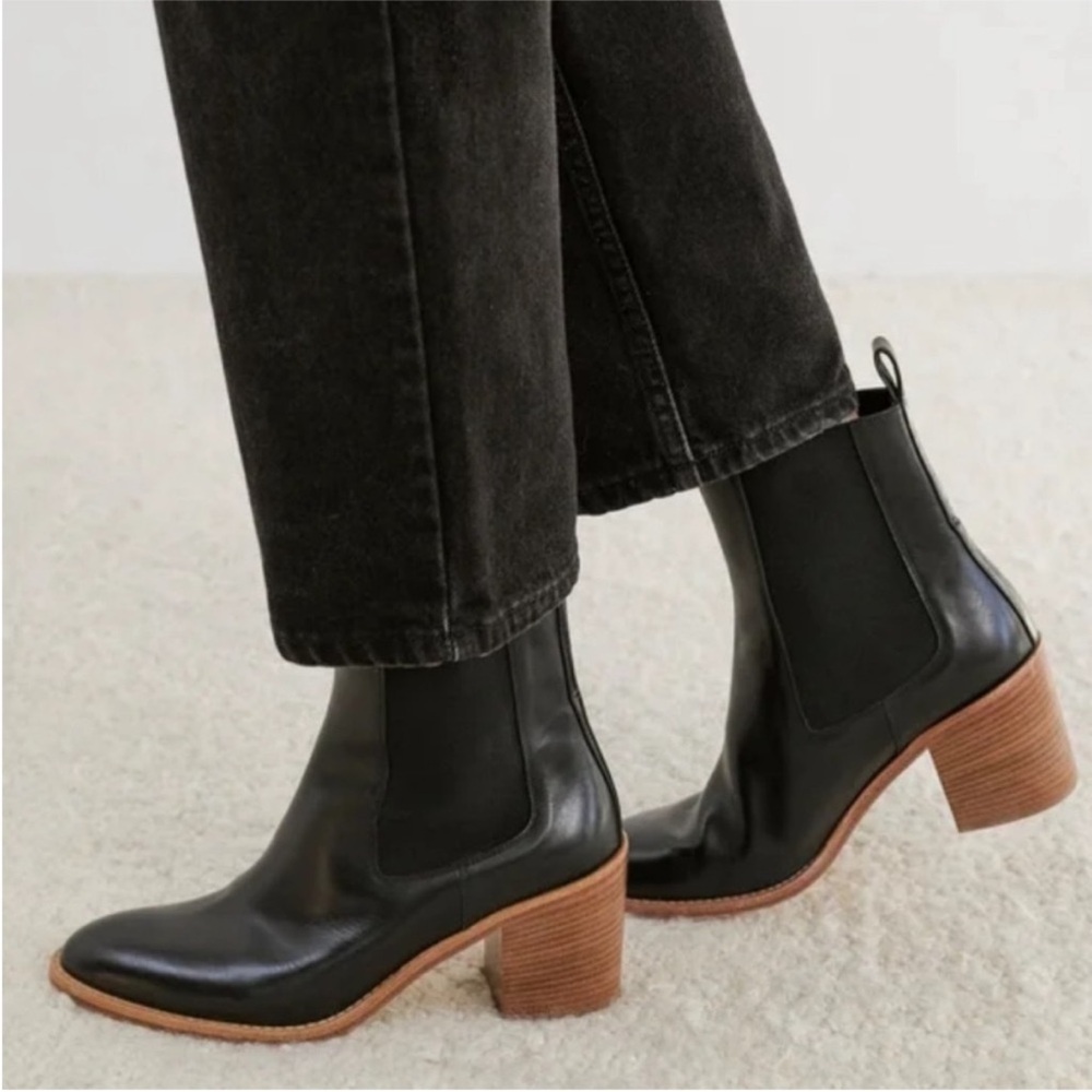 Jenni Kayne Frankie Black Leather Chelsea Ankle Boots Size 39